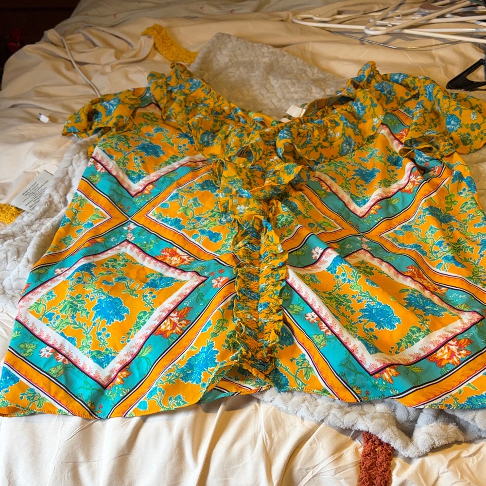 Cato Multicolor Floral Ruffle Top
